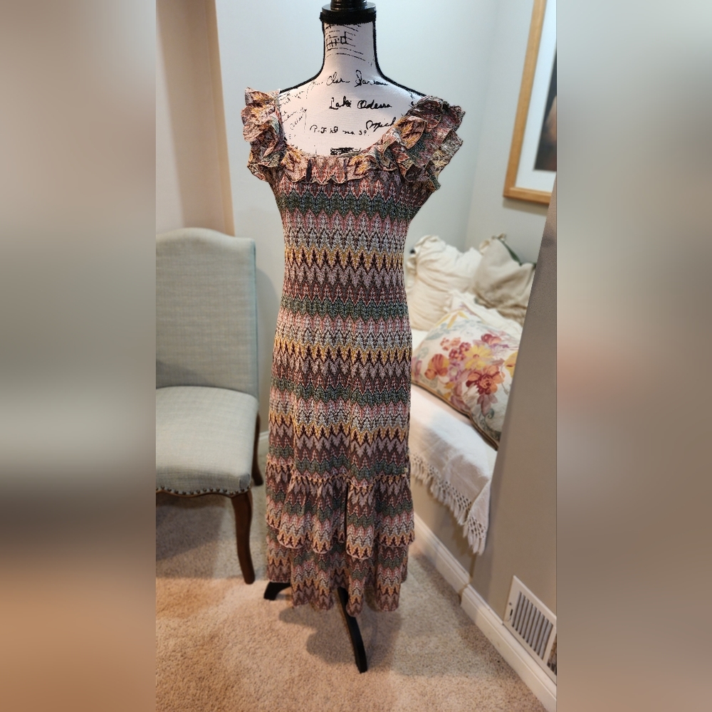 Sundance multi-coloted, crocheted form fitting dress, chevron pattern. Size 10